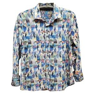 Visconti Black Mens XL Button Up Shirt Flip Cuff Southwestern Print Long Sleeve